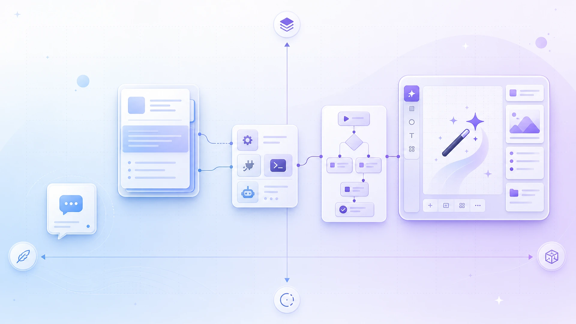 Carte de décision comparant chat rapide, long contexte, agents outillés, automatisation de workflow et espaces wand durables