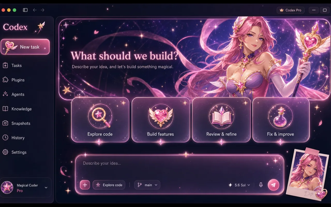 Magical Girl 皮肤在 Codex 桌面应用上的效果